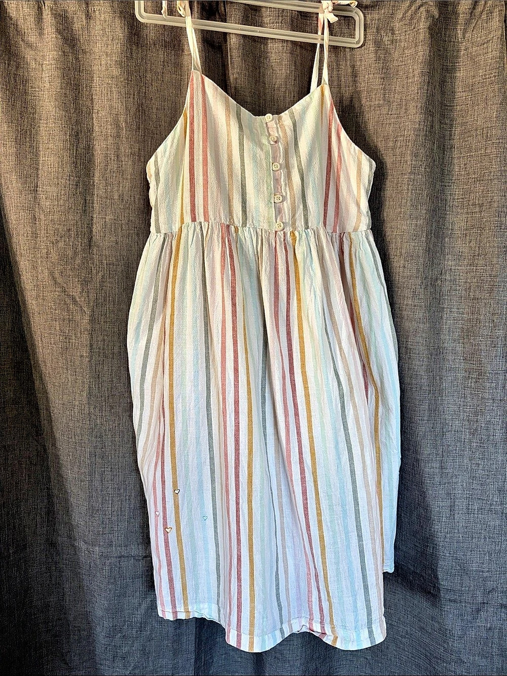 Gap Rainbow Stripe Linen-Blend Button-Front Dress Girls Striped Sleeveless Dress